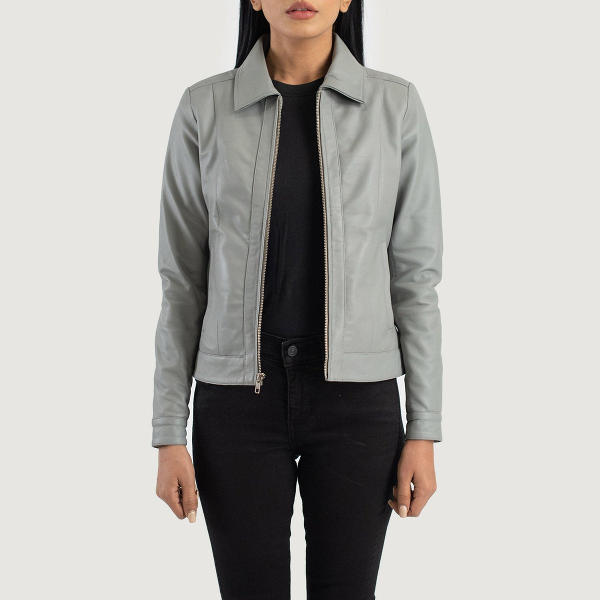 
Snap Buttons & Hem Craftsmanship Construction Detail on Women's Vixen Pink Classic Collar Leather Jacket