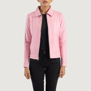 
Women's Vixen Pink Classic Collar Leather Jacket in Pink Sheepskin Leather - Front Profile View & Tailored Silhouette | Buy Online